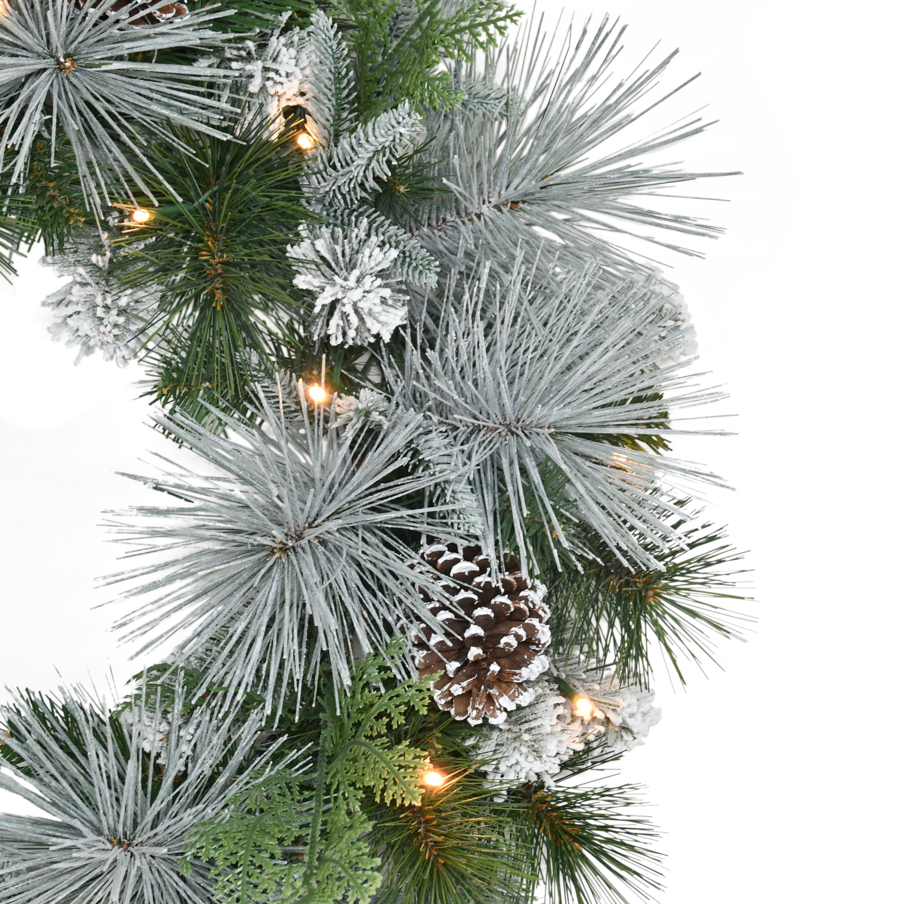 24" Pre-Lit Battery-Operated Flocked Wreath